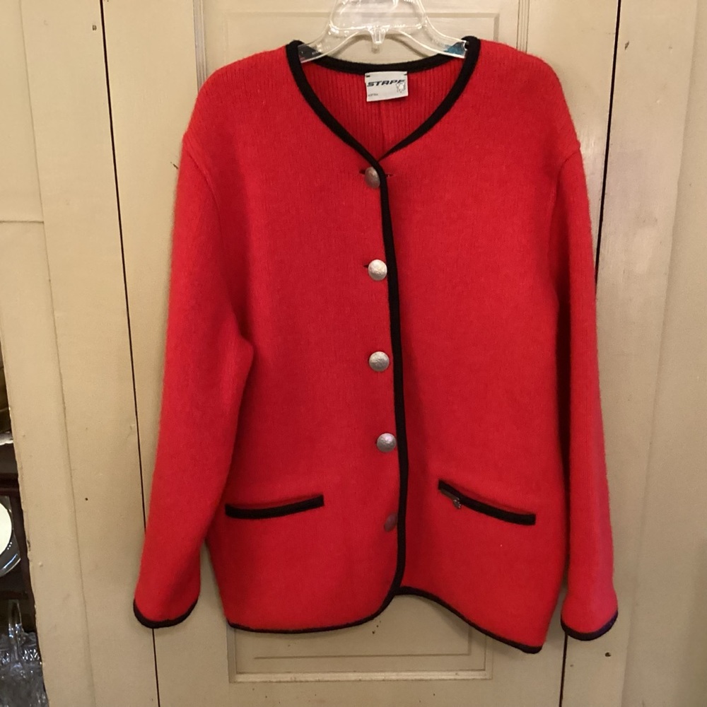 Stapf Austrian wool red cardigan sweater women’s size 48